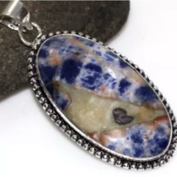 Sodalite 925 Silver Plated Pendant . 2.2" - Picture 1 of 4